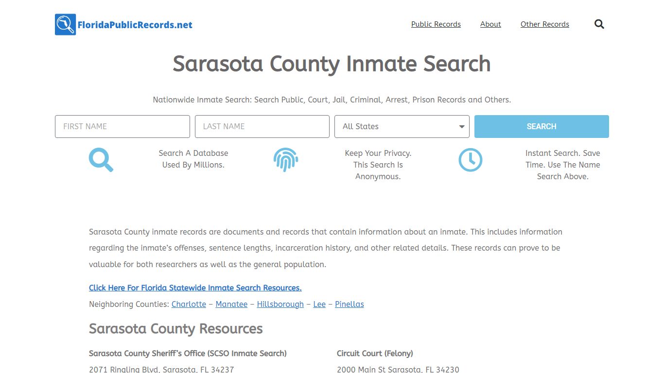 Sarasota County Inmate Search - SCSO FL Current & Past Jail Records